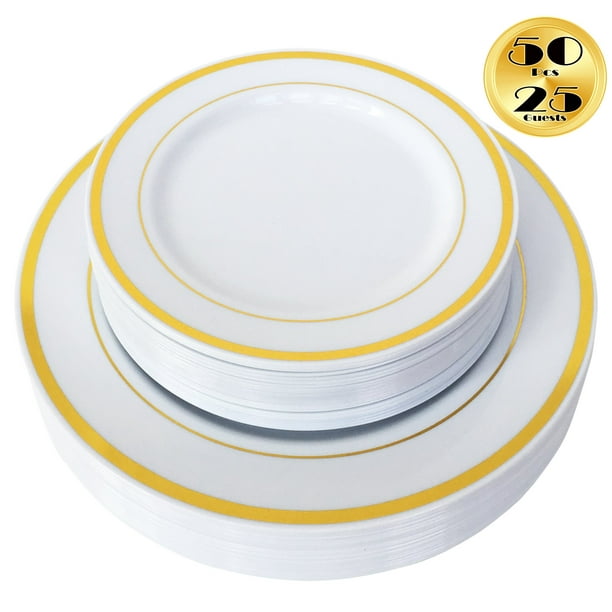 2 Sizes for Parties Weddings Baby/Bridal Shower Birthdays Catering. 60 Dinner Plates & 60 Dessert Plates 120 Premium Hard Plastic Party Plates with Gold Glitter | Elegant Disposable & Reusable
